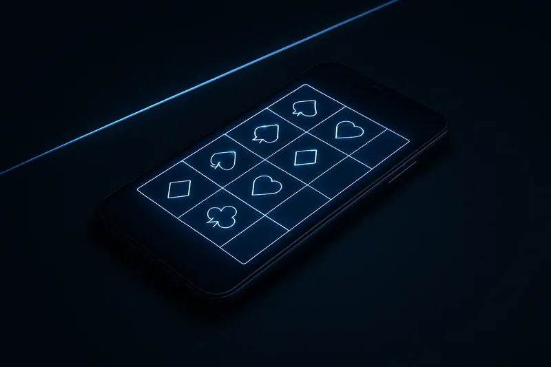 Smartphone with glowing casino game screen on dark textured surface