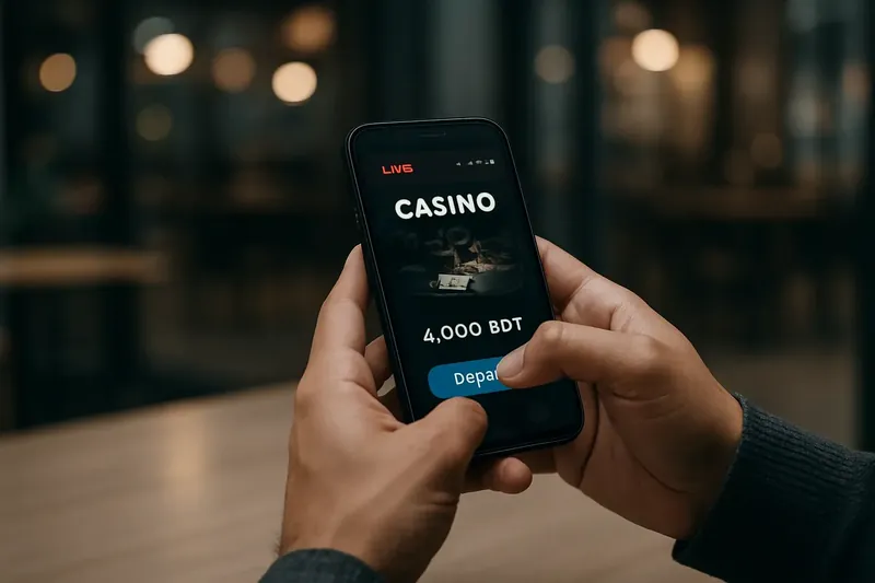 Man typing on smartphone with dark casino app in cafe